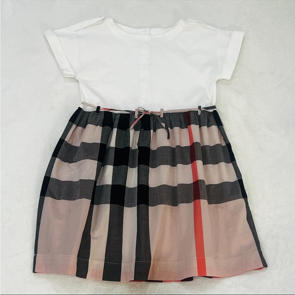 Burberry White Top with Beige Black and Red Plaid Skirt Kids Dress